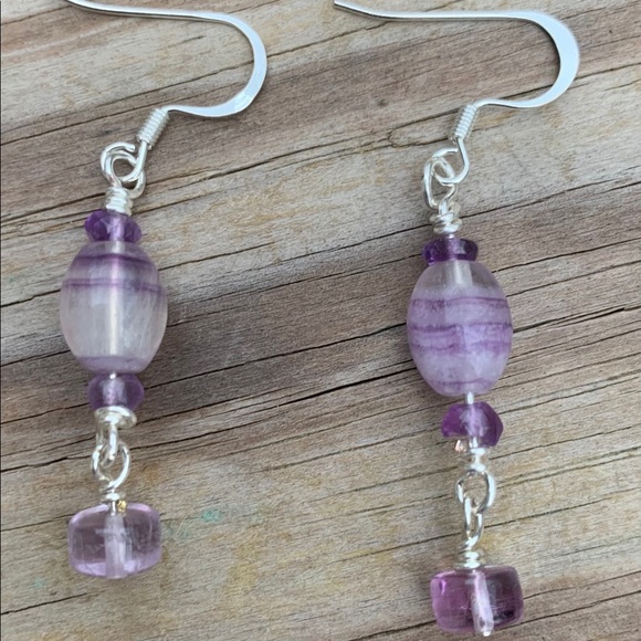 Purple Fluorite Earrings. Amethyst - Picture 2 of 6